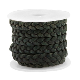 20 cm DQ leer plat gevlochten 5mm Vintage dark green