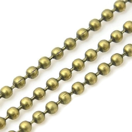 100 cm Ball Chain ketting dikte 2 mm geel koper kleur (per meter verpakt)