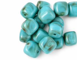 10 x Acryl kralen cube two tone opaque 17 x 15,5 x 15,5 mm – gat 3 mm – Dark Turquoise