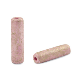 5x DQ Grieks keramiek kralen gold spot tube Pink ca. 20x5mm (Ø1.9mm)