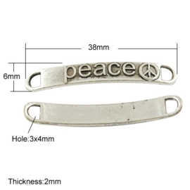 5 x Prachtige tussenzetsel "Peace"  38 x 6mm x 2mm   gat: 3 x 4mm