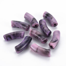 5 x Acryl kralen tube medium orchid marmer ca. 34 x 11mm (gat Ø 3,5mm)