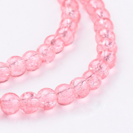 20 x Crackle glaskraal Roze 4mm gat c.a. 1mm