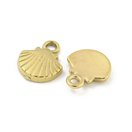 1 x Ion Plating (IP) RVS 304 schelp bedel Real 18k Gold Plated, 13 x 10,5 x 2 mm oogje 2mm
