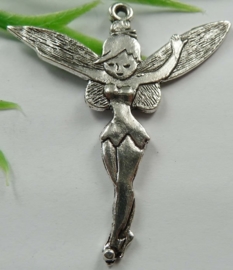 Tibetaans zilveren hanger van een elfje  51 x 46 x 2mm gat: 1,5mm Tinkerbell