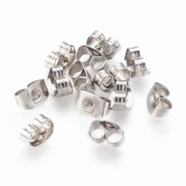 10 x Non-tarnish 316 chirurgisch RVS oorbelstoppers, vlinder oorbelachterkantjes 4,5 x 6,5 x 3,2 mm, gat: 0,7 mm