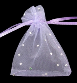 c.a. 100 organza zakjes 10 x12 cm paars-lila met stippen