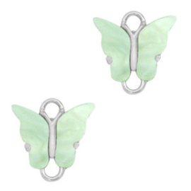 2 x Resin hangers tussenstuk vlinder Silver-light green