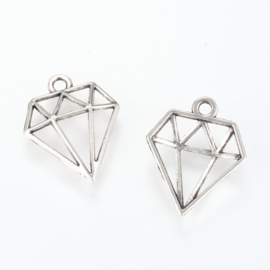 2 x Metalen bedels diamant Antiek zilver ca. 18x16mm (Ø1.2mm)