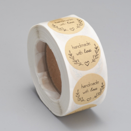 1 rol 500 stickers Wensetiket zegel rond 25mm Handmade with love