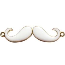 2x Bedel goud 2 ogen moustache snor large Wit ca. 55 x 13 mm