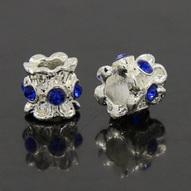 1 stuks European Jewelry kralen met bergkristal, erg mooi!! 10mm x 10mm blauw
