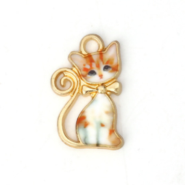 Super leuke DQ Gold Plated bedel van een kat met Emaille 21 x13mm oogje: 2,3mm