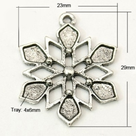 2 x Prachtige tibetaans zilveren hanger sneeuw kristal  23mm x 29mm gat: 1mm