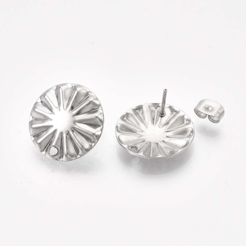 2 x oorbelsteker plat rond – Ø 17 mm – oogje: 1,8 mm – steker: 0,7 mm – 304 roestvrij staal – roestvrijstaal kleur