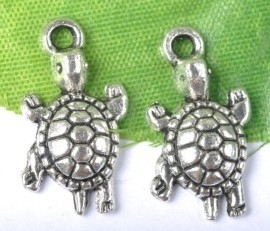 10 x Schildpad bedel  23x12mm Tibetaans zilver