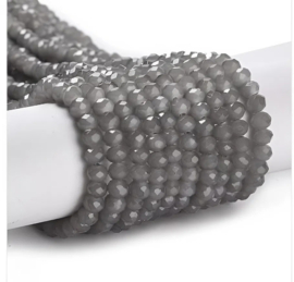 1 x Streng electroplated briolette glaskralen 4 x 3 mm – gat 1 mm – grijs
