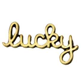 2 x Schuiver inspirational words Lucky Antiek goud 20x8 mm Ø1mm (Nikkelvrij)