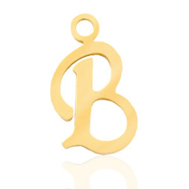 Roestvrij stalen (RVS) Stainless steel bedels initial B Goud