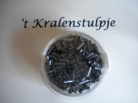 Pracht - glasstiften buisjes met zilverinslag 6mm 17 gram antraciet