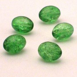 30 x  crackle glas kralen ovaal 11 x 8,5mm groen gat: 1,5mm