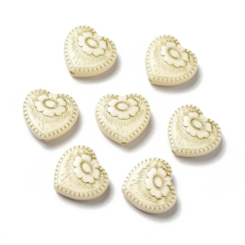10 x Ornament hartjes kralen 18 x 17 x 6 mm – gat 1,6 mm – Old Lace ♥