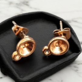 2x DQ metaal oorsteker voor (puntsteen SS29) 6.2mm met oog rose goud kleur ca. 10 x 7 x 0,7mm, oogje 1,5mm (Nikkelvrij)