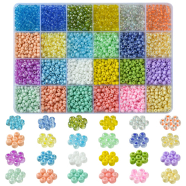 1 x Starterspakket rocailles 24 soorten 4-5 x 3-4 mm – gat 1-2 mm – gemixte kleuren