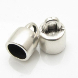 1 x DQ metaal  Eindkap 9,5 x 6 mm gat 3 mm oogje 2 mm  Antiek zilver kleur   (Nikkelvrij)
