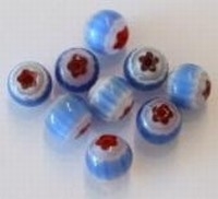 10 x Glaskraal Millefiori Bloem 10 mm gat 1,2mm Light Sky Blue