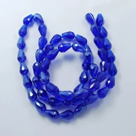 1 x Glaskralen streng druppelvorm facet 11 x 8 mm – gat 1 mm – blauw