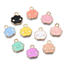 5 x  Metalen epoxy hanger smiley wolkje 13 x 12 x 1mm gat 1,8mm mix kleuren