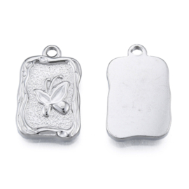 1 x Non-Tarnish RVS 304 vlinder bedel, 22 x 14 x 2,5mm oogje 2mm