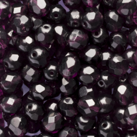 15  x ronde Tsjechische kralen facet kristal 7mm kleur: donker paars gat: 1mm