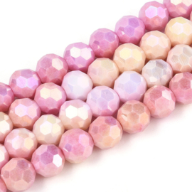 1 x Glaskralen streng facetgeslepen rond 7,8-8,2 x 7,8 mm – gat 1 mm – Pearl Pink