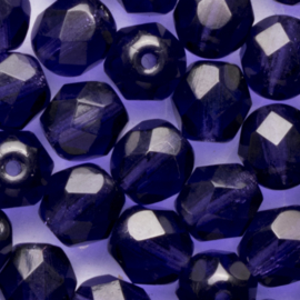 15 x  ronde Tsjechische kralen facet kristal  6mm kleur: donker paars Gat c.a.: 1mm