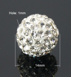 1 x grote resin strassbal 14mm, gat: 1,5mm Crystal