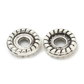10 x Metalen schijf kralen – spacer disc 7 x 1,5 mm, gat 2 mm, antiek zilverkleur