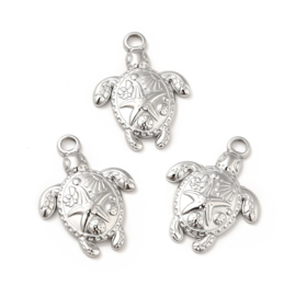 1 x Non-Tarnish RVS 201 Schildpad Bedeltje, 23,5 x 18x 3mm, Oogje: 3mm