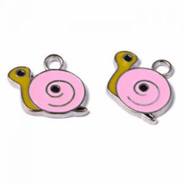 2 x Kinderkralen Metalen Bedel Slak Roze 18 x 16 mm