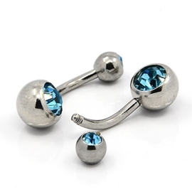 RVS Navel piercing met kristal  24x8mm  1,6mm Aquamarine