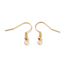 2 x  304 RVS Oorbelhaakjes, Echt 18K Goud Verguld. Afm. C.a. 20 x 20 x 3 mm dik, oogje 2 mm; Pin: 0,7 mm.