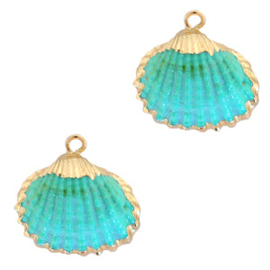 1 x Schelp hangers specials Kokkel Gold-Turquoise blue  (Nikkelvrij)