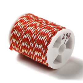 1 rol Metallic gevlochten koord – katoen/polyester mix – 1,5 mm – Red met goudkleurige draad – 4 meter