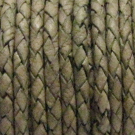 1x Rol DQ leer rond 3mm gevlochten Natural Olive per 10 meter