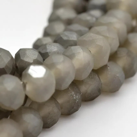 1 x Streng met ca. 146 stuks glaskralen facet rondelle briolette kristal, pearl luster plated – 4 x 3mm, gat 1 mm – Slate Gray