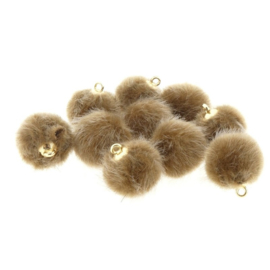 2 x Pompom bedels faux fur 16mm goud bruin