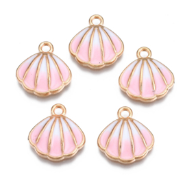 4 x Bedel Enamel light gold Schelp 18 x 17 x 3 mm Pink oogje: 2mm