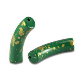 5 x Acryl kralen tube shiny Dark green-gold ca. 33x8mm (gat Ø1.7mm)