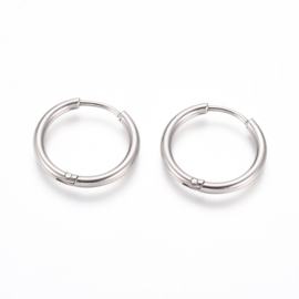 2 x Tarnish Resistant 202 RVS Creolen Hypoallergeen met 316 Chirurgisch stalen Pin,  Afm. c.a. 18~19 mm x  2 mm pin: 1 mm (Nikkelvrij)